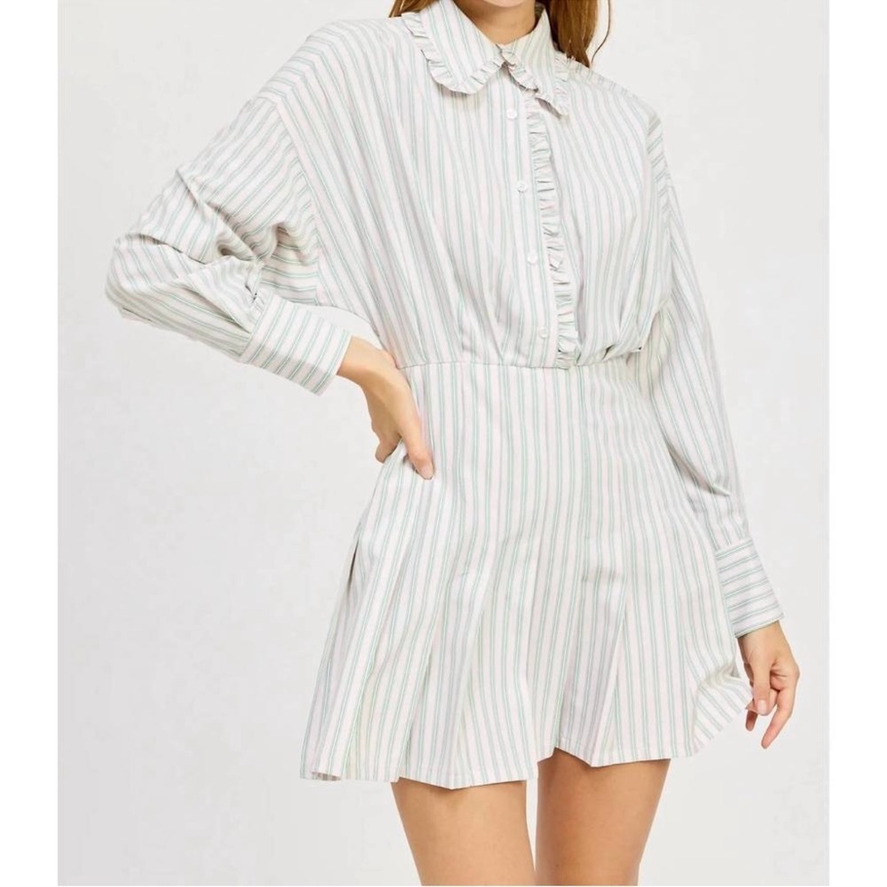 En Saison Striped Ruffle-Collar Mini Dress – XS - Picture 1 of 9